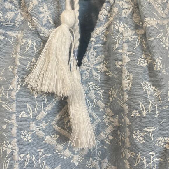 Joie Floral Peasant Blouse Embroidered Linen Cotton Blend Blue & White Sz S - Picture 4 of 8